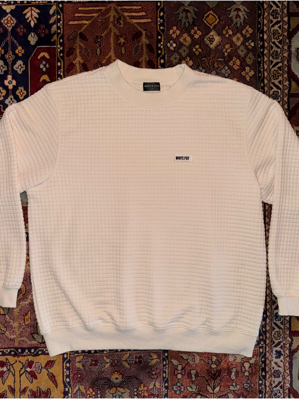 White Fox Boutique Men's Cream Waffle-Knit Crewneck Sweater